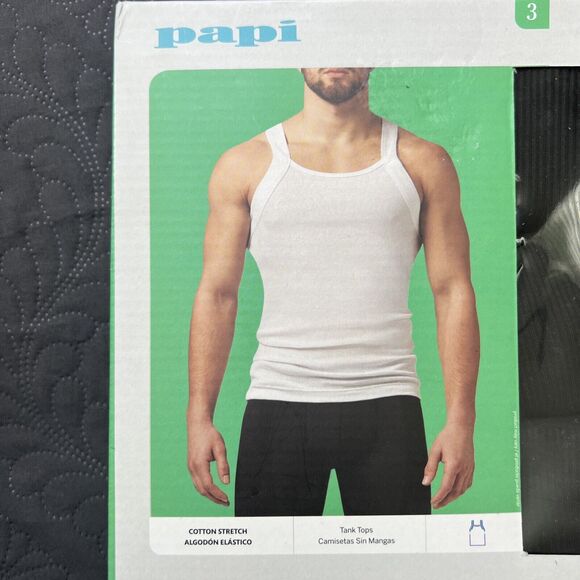 NEW 3 PACK PAPI COTTON STRETCH WHITE TANK TOPS SOFT TOUCH TAG FREE SZ S(34-36) - Picture 3 of 9